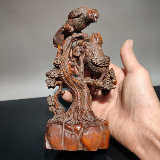 7" vintage carved wooden home decor bird wood carving boxwood Magpie statue rare
