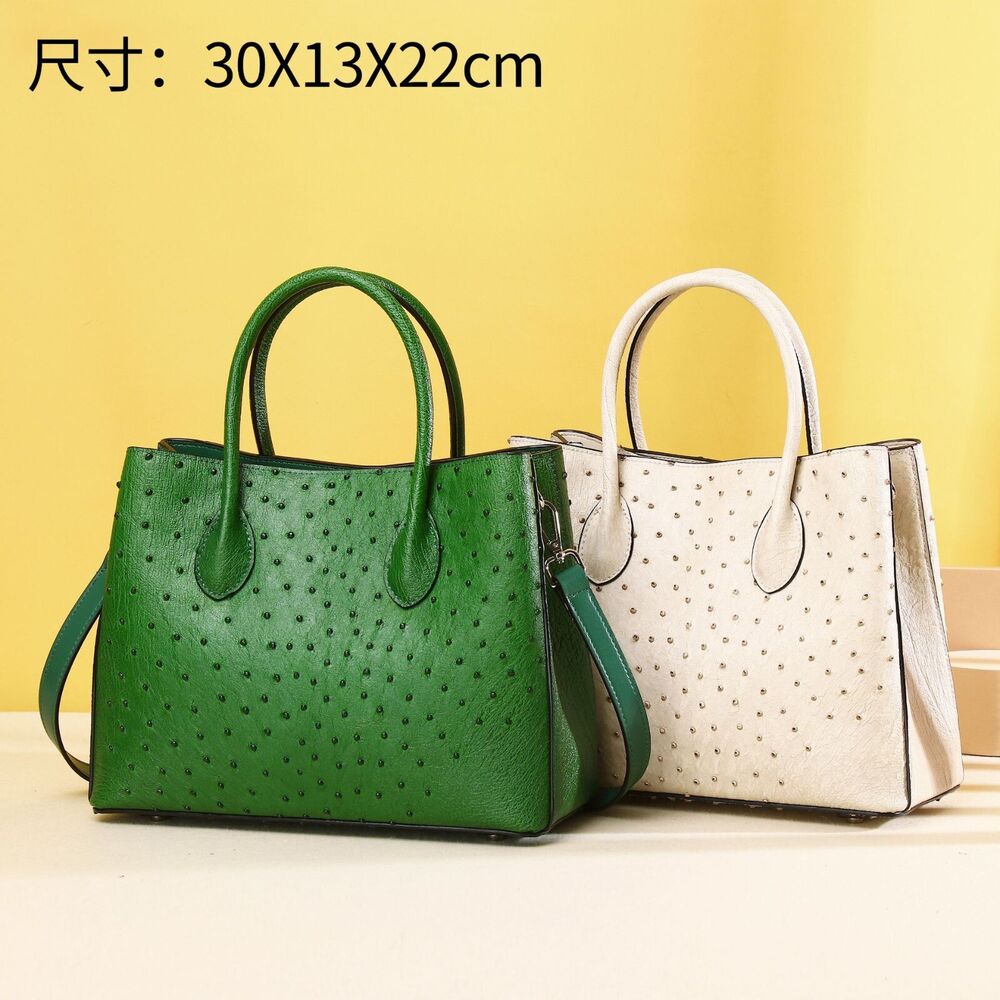 Top Cohide Leather Women's White Handbag, Ostrich Skin Pattern Tote Shoulder Bag