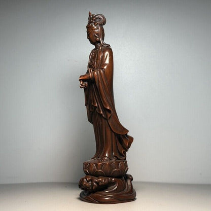 Vintage Chinese Wooden Carving Kwan Yin Statue Wood Sculpture Buddha Ornaments