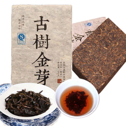 250g Ancient Tree Golden Bud Puerh Tea Brick Yunnan Pu-erh Ripe Tea Natural BoKu