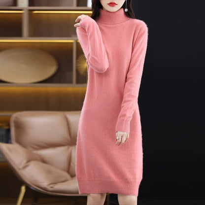 Women's High Back Collar Long Sweater Casual Long Sleeve Dress