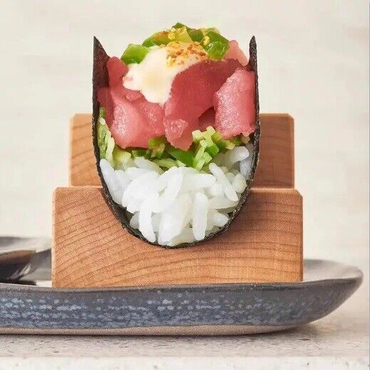 Japanese Sushi Rack Wooden Taco Snack Tray Food Holder Plate Cuisine Stand Decor