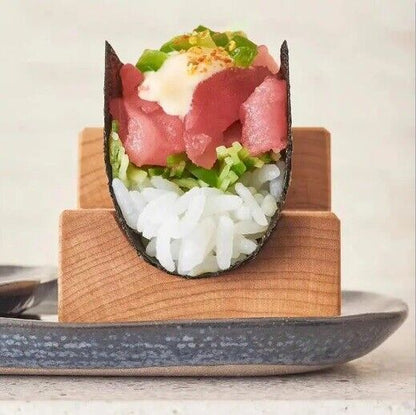 Japanese Sushi Rack Wooden Taco Snack Tray Food Holder Plate Cuisine Stand Decor