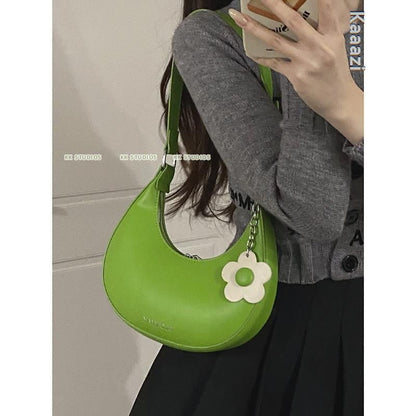 Synthetic Leather Handbag Purses Vintage Zipper Half Moon Crescent Shoulder Bags