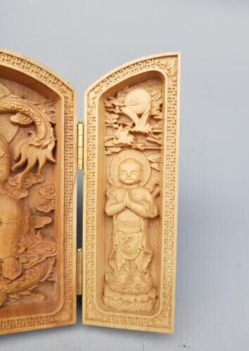 Chinese wood carving guanyin bodhisattva Buddha Riding dragon statue