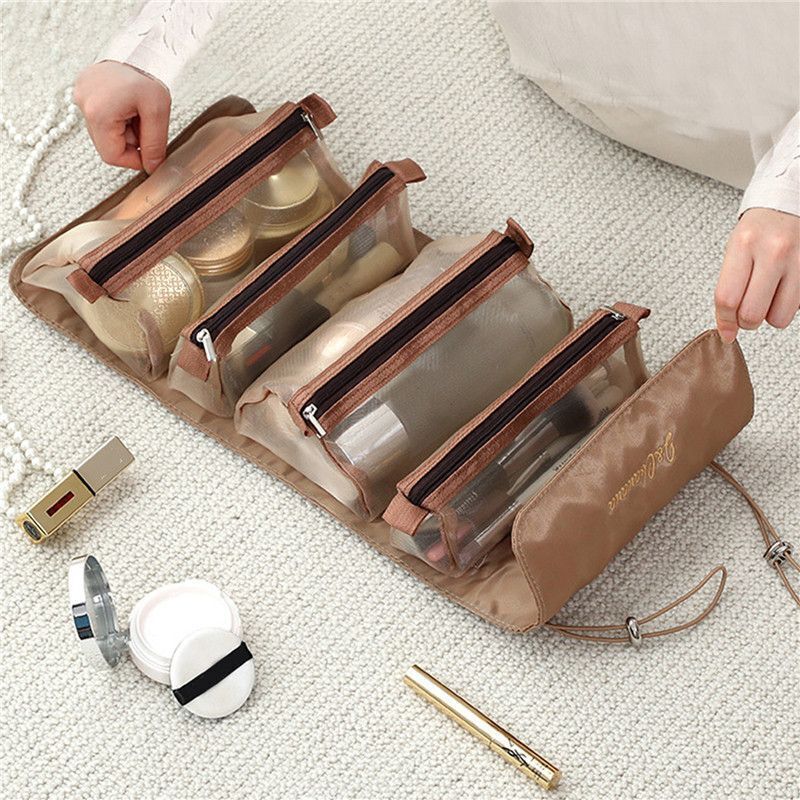 Travel Cosmetic Bag Mesh Make Up Toiletry Brushes Lipstick Storage Organizer Bag