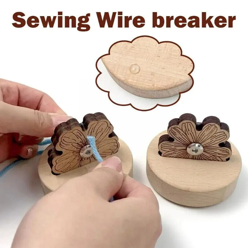 Thread Cutters Wooden Flower Daisy Desktop Carving DIY Cross Stitch Sewing Tools