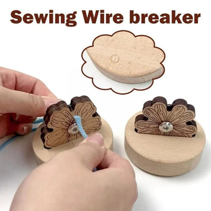Thread Cutters Wooden Flower Daisy Desktop Carving DIY Cross Stitch Sewing Tools