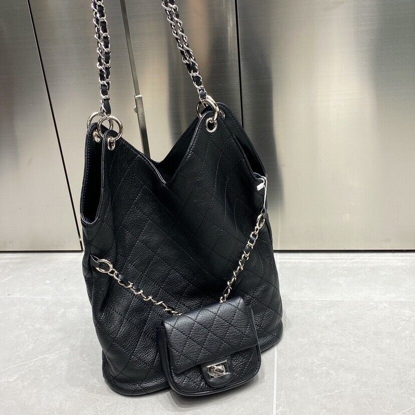 Quilted Real Leather Shoulder Bag Purse Hobo Tote Bucket Handbag Chains Fashion