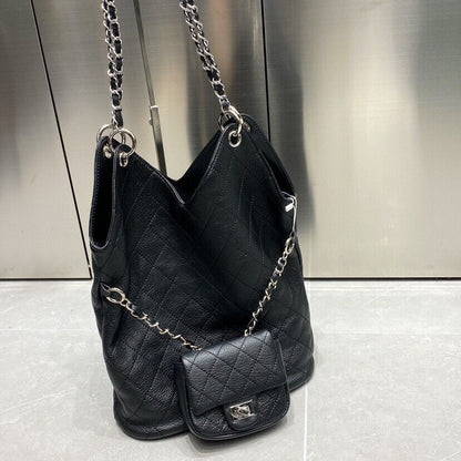 Quilted Real Leather Shoulder Bag Purse Hobo Tote Bucket Handbag Chains Fashion