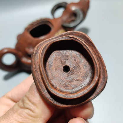 Vintage Chinese Yixing Purple Clay Teapot Zisha Ceramic Carving Cattle Teaware