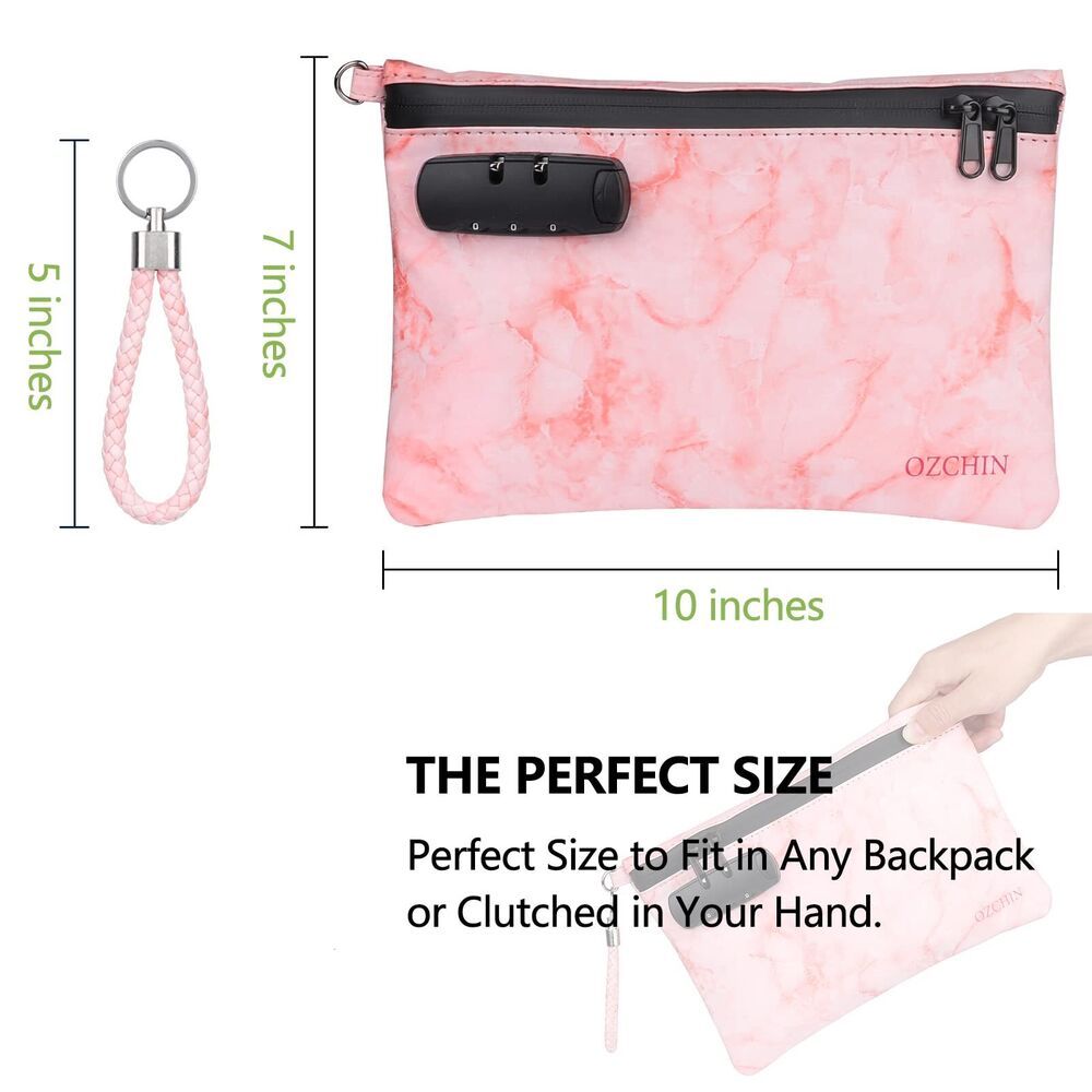 Smell Proof Bag with Combination Lock Certificates 10 x 7 inches, Pink