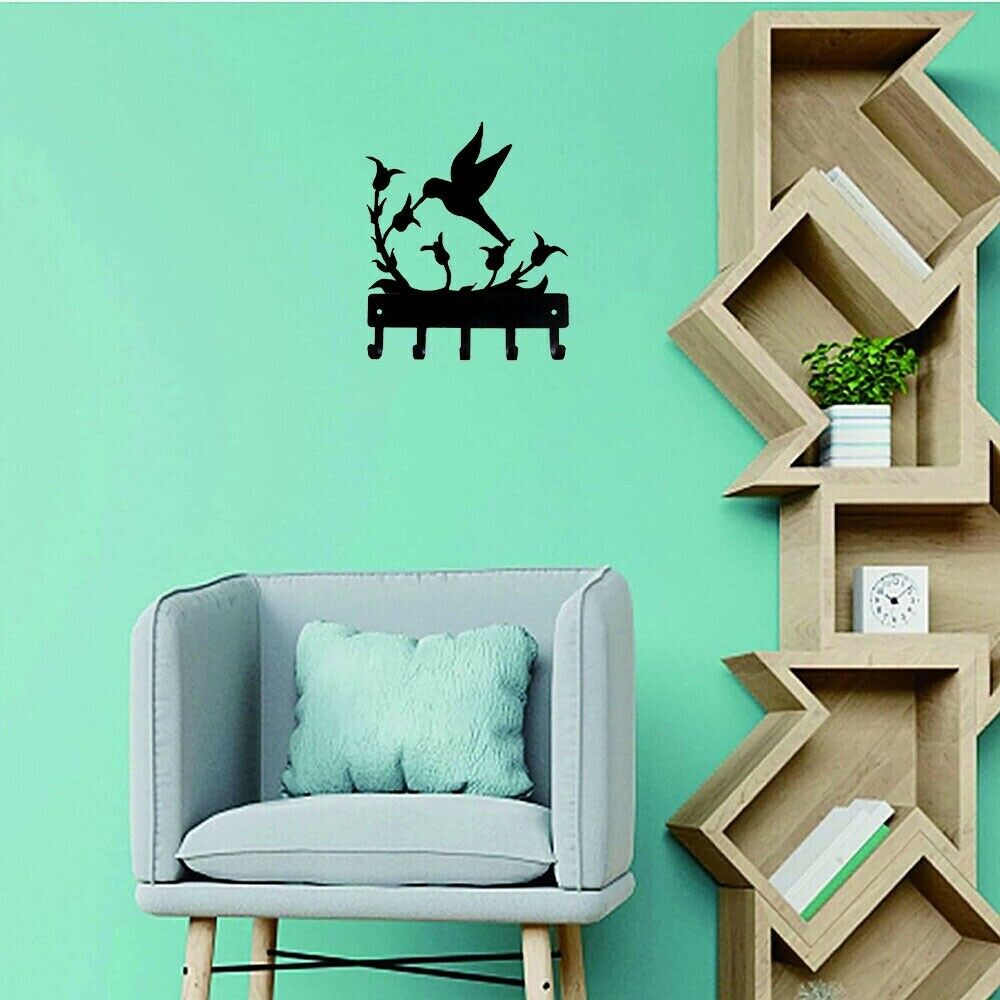 Wall Mounted Hook Up Hummingbird Key Rack Hanger Iron Crafts Rack Wall Art Decor