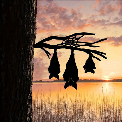 Iron Silhouette Hanging Three Bat-shaped Tree Garden Stump Hollow Out Sculpture