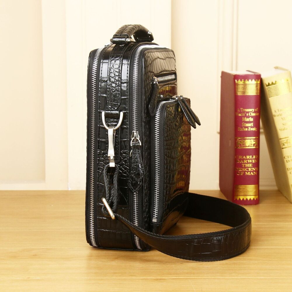 100% Real Leather Shoulder Bag, Designer Crocodile 10" Multifunctional Handbags