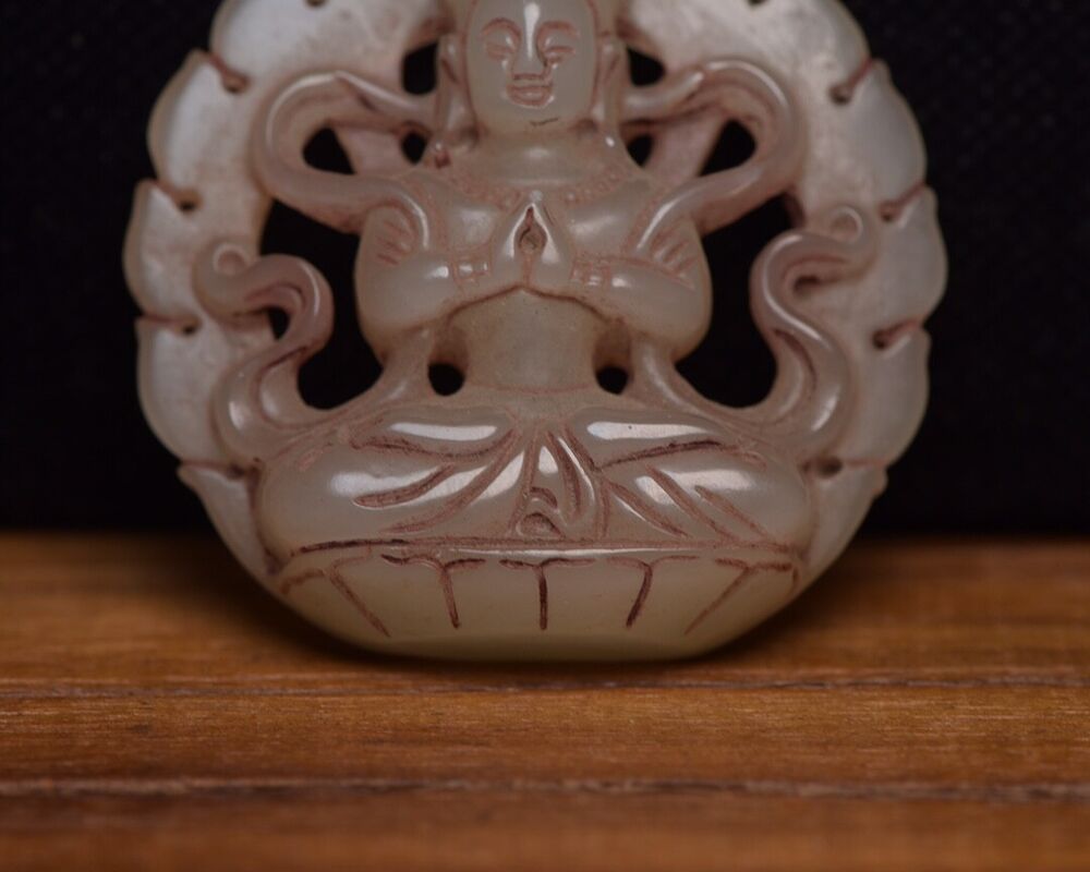 Chinese Natural Hetian Jade Carving Kuan Yin Statue Lucky Jade Pendant Amulets