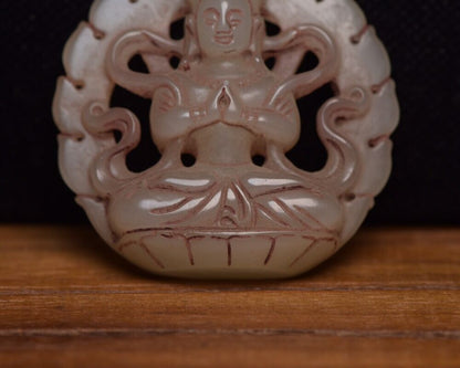 Chinese Natural Hetian Jade Carving Kuan Yin Statue Lucky Jade Pendant Amulets