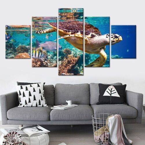 Giant Turtle Ocean Sealife 5 Pieces Canvas Wall Art Painting Poster Home Decor