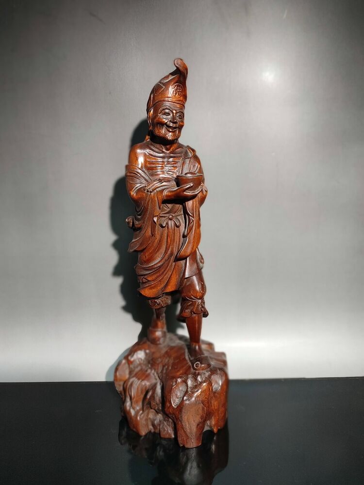China Antique Wooden Boxwood Carved Exquisite Ji Gong Buddha Statues Sculpture