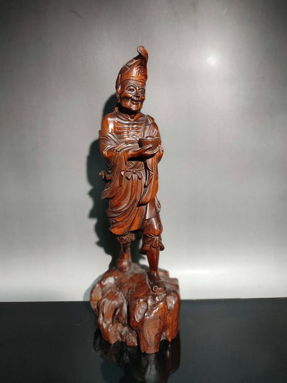 China Antique Wooden Boxwood Carved Exquisite Ji Gong Buddha Statues Sculpture