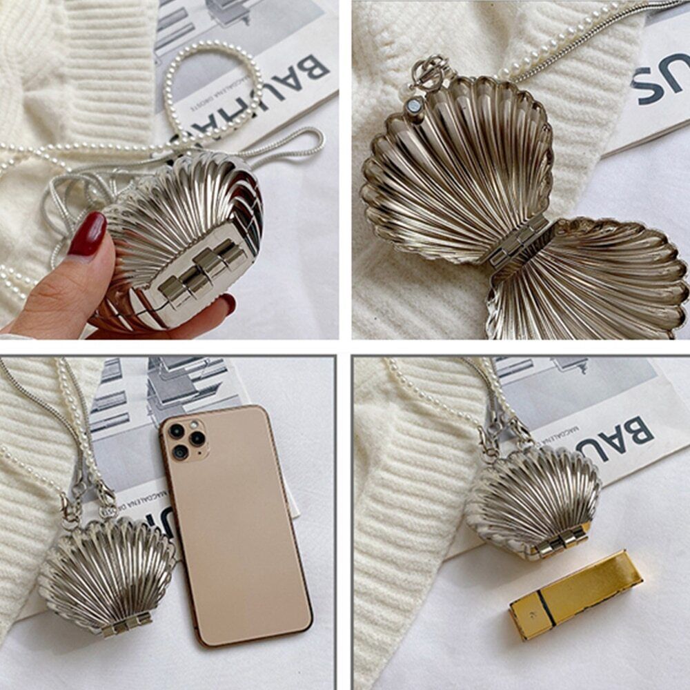 Shell Bag Pearls Shoulder Crossbody Bag Small Lipstick Purses Women's Handbags