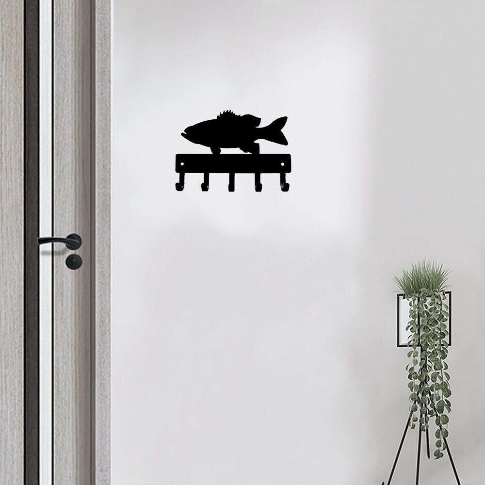 Bass Fish Key Rack Hanger Wall Mounted Hook Up Iron Wall Stickers Wall Art Home