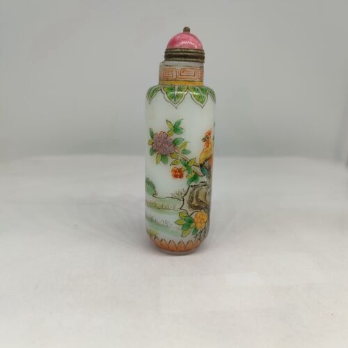 vintage chinese peking glass snuff bottle hand painted rooster cock statue qing