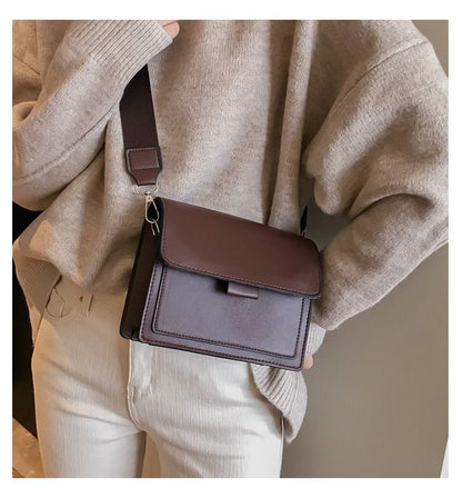 Small Flap Crossbody Shoulder Leather Bag Totes Solid Handbag Square Travel Bags