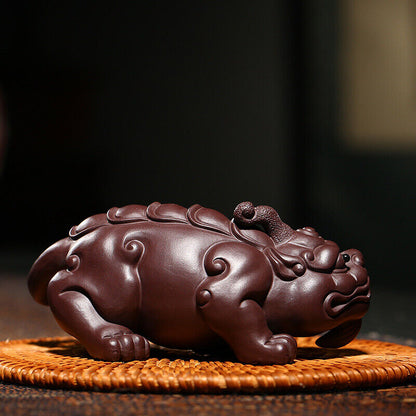 Handmade Tea Pet Yixing Zisha Purple Grit Clay Mascot Statue Wealth Bring China