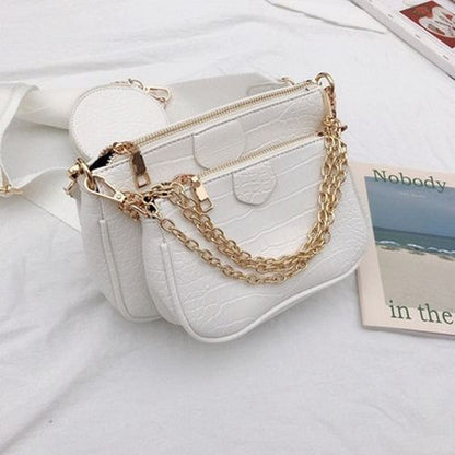 Vintage Shoulder Bag Wide Strap Crocodile Print Crossbody Bag 120CMChain Leather