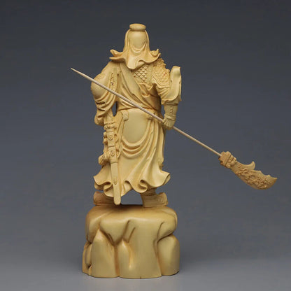 18cm Boxwood Carving Wu God Guan Yu Statue God Wealth Home Living Room Bedroom