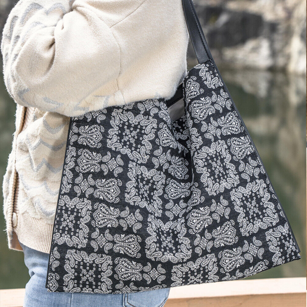 Celela Women Large capacity Vintage Print Linen Shoulder Tote Cloth Bags Strap