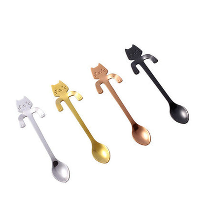 Tea & Coffee Spoon Food-grade Stainless Steel Cat Handle Scoop Drinking Flatware