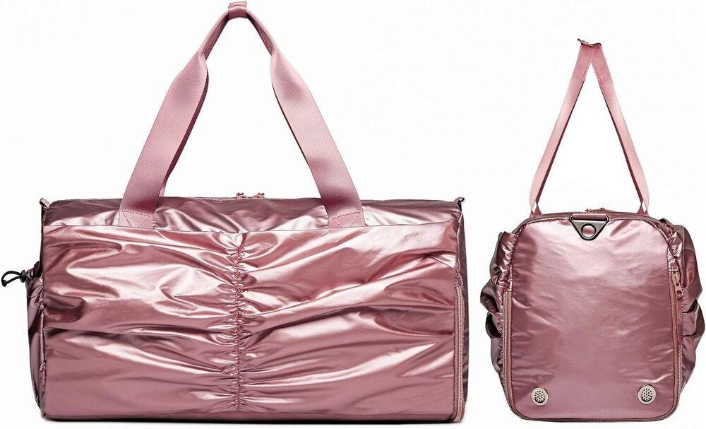 Metallic Women Stylish Gym Duffle Bag School,Ballet Dance for Rose gold