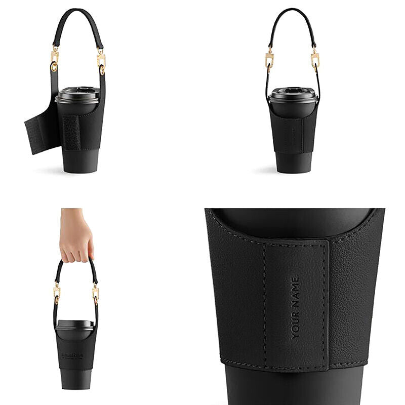 Leather Cup Cover Pouch Portable Water Bottle Sleeve Bag Leather Carrying Strap