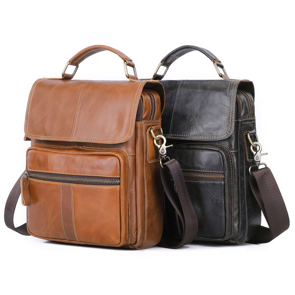 100% Genuine Leather Men's Sling Shoulder/Messenger Bag Double Zipper 8" Handbag