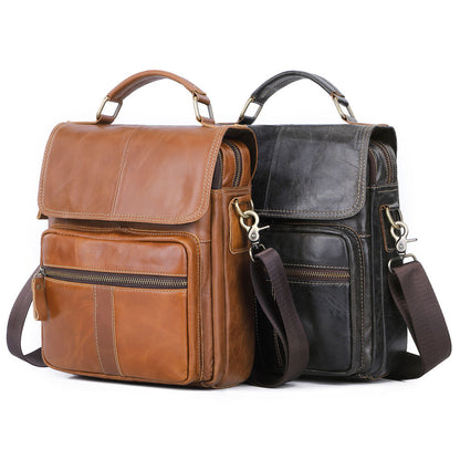 100% Genuine Leather Men's Sling Shoulder/Messenger Bag Double Zipper 8" Handbag