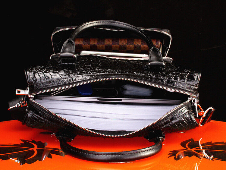 Top Cowhide Leather Crocodile Alligator Men's Business Briefcase Handbag Bag