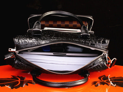 Top Cowhide Leather Crocodile Alligator Men's Business Briefcase Handbag Bag