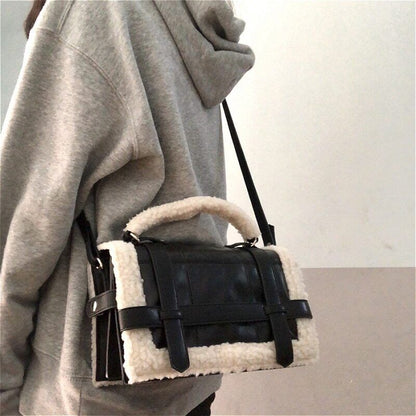 Lambswool Quilted Women Handbags Shoulder Bags Pu Leather Padded Crossbody Bag