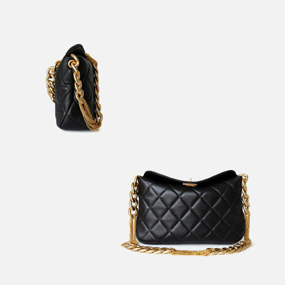 Small Quilted Sheepskin Leather Shoulder Bag Clutch Purse w/ Chain Strap Fashion
