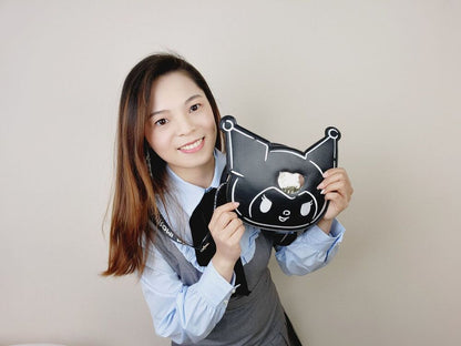 Kuromi Black Embroidered Messenger Bag Shoulder Bag Pu Leather Clutch Coin Purse
