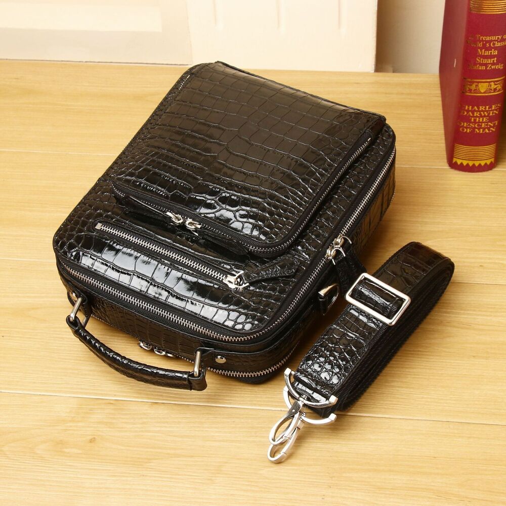 100% Real Leather Shoulder Bag, Designer Crocodile 10" Multifunctional Handbags
