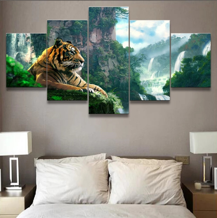 5 pieces of Animal Tiger HD spray painting canvas oil painting