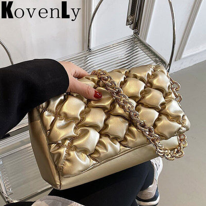 2022 Shoulder Bags Woman Leather Brand Handbag Gold Woman Shoulder Bag