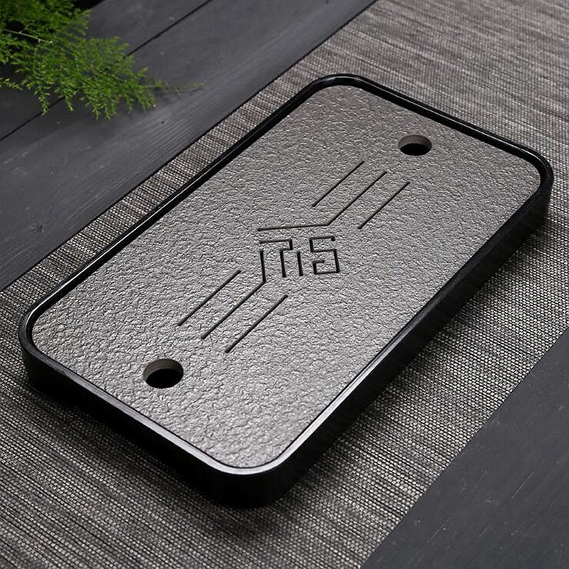Black Stone Kungfu Tea Tray with Drainage Water Storage for Puer Tableware Tea