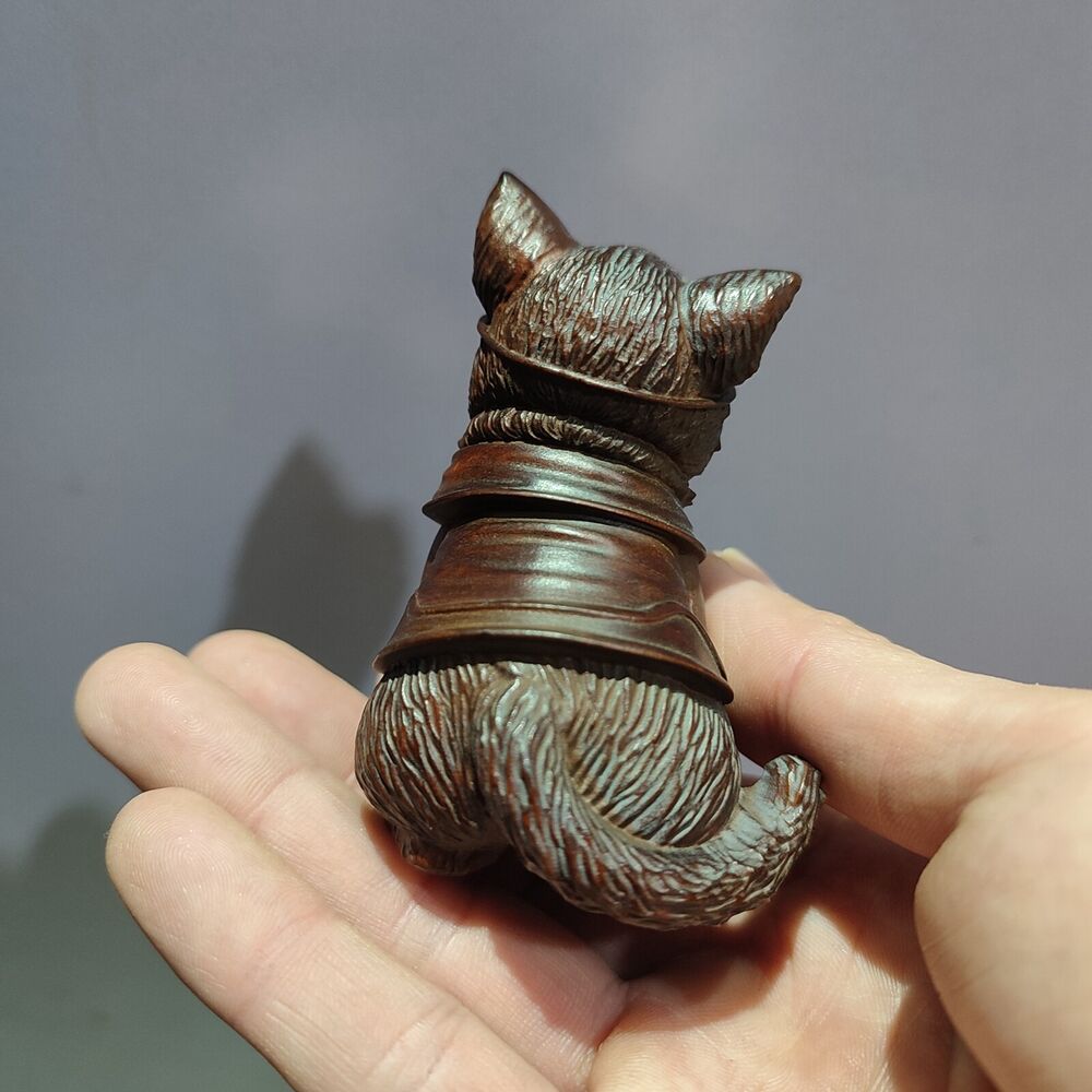 Chinese Carved Sculpture Statue Wood Christmas Wooden Gift Animal Small cat pet