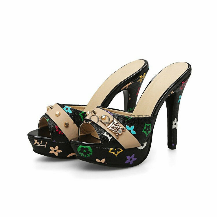 Sexy Open Toe High Stilettos Heel Slip On Mules Slipper Women Shoes Sandals @