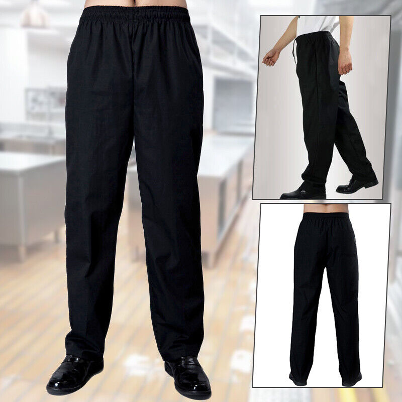 MEN Chef Work Pants Kitchen Baggy Trouser Restaurant Black Uniform Pants M-4XL