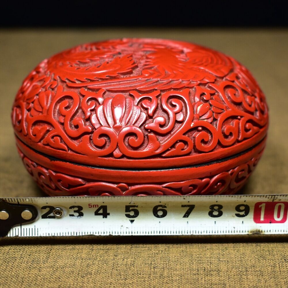 chinese lacquerware box Japan lacquerwork lacquer jewelry carved Phoenix statue